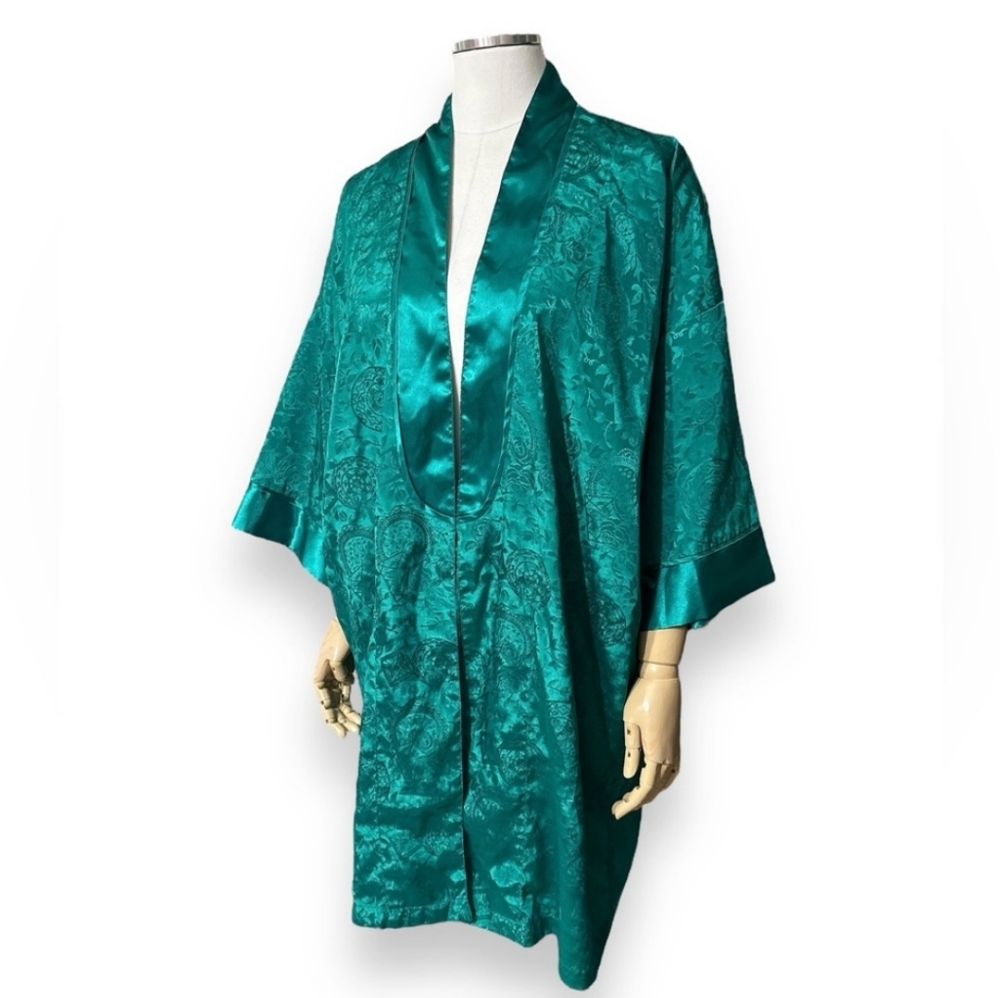 VICTORIA’S SECRET Emerald Green Silky Jacquard Robe GOLD LABEL VINTAGE